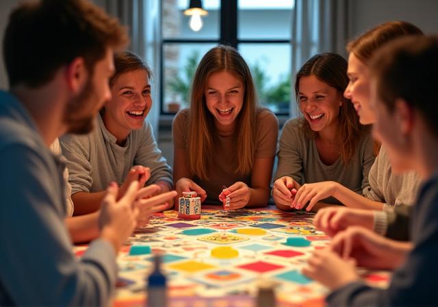 ボードゲームで盛り上がる友人のグループ